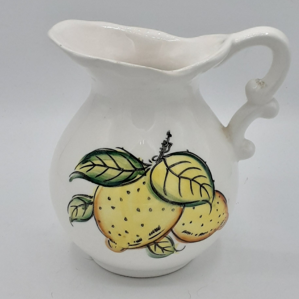 Vintage Handpainted In Japan Ceramic Lemon Design Ceramic Art Pitcher Vase.